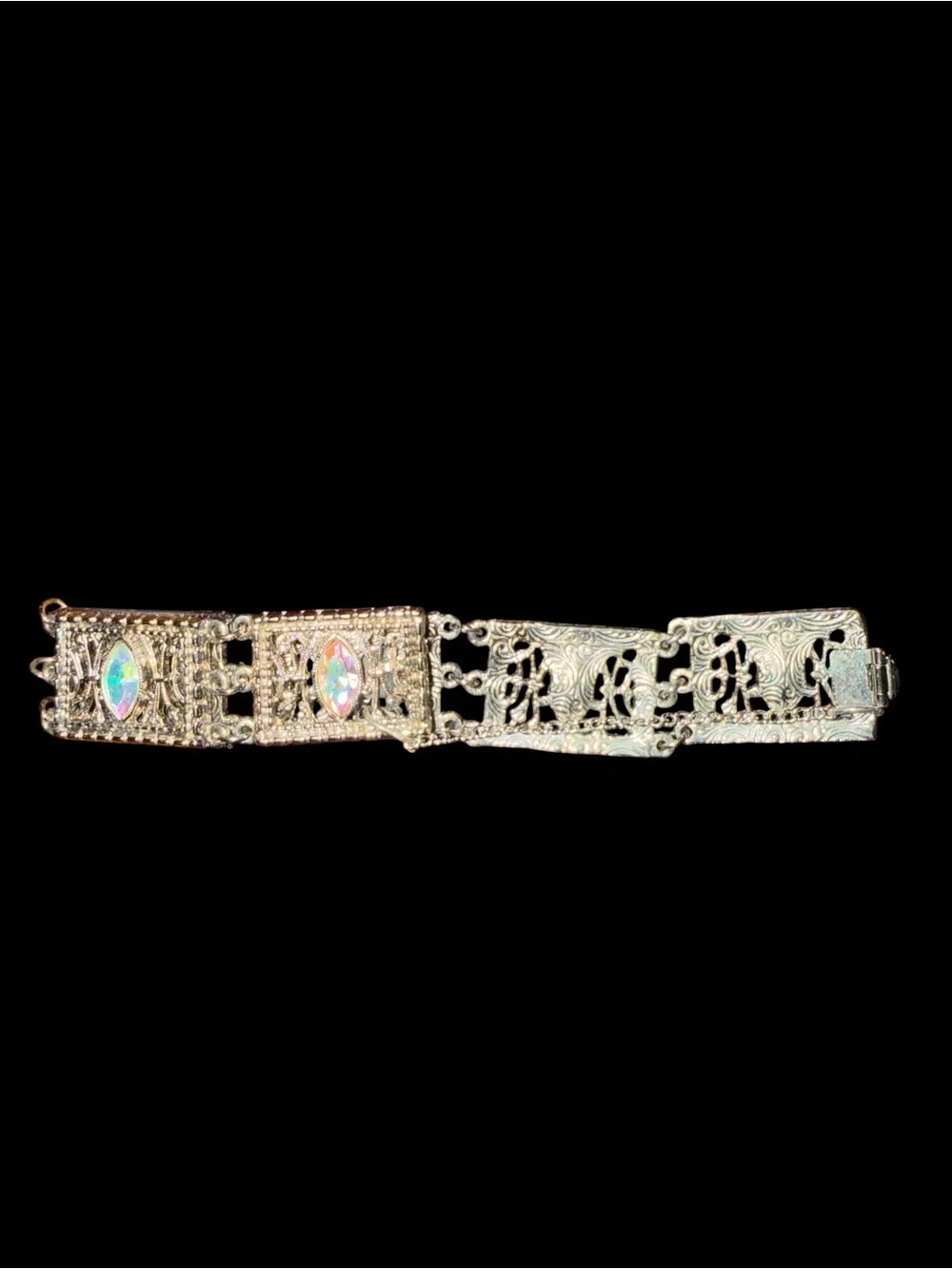 Aurora Borealis Marquise Crystal Filigree Bracelet - Silver Tone